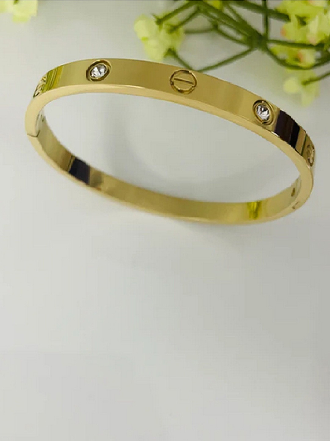 

RUHI COLLECTION Gold-Plated Stainless Steel Cubic Zirconia Enamelled Cuff Bracelet