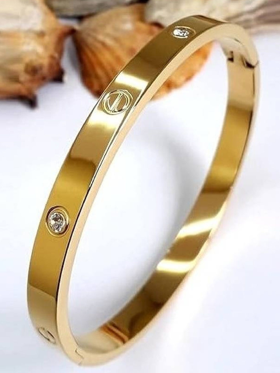 

RUHI COLLECTION Gold-Plated Stainless Steel Cubic Zirconia Cuff Bracelet