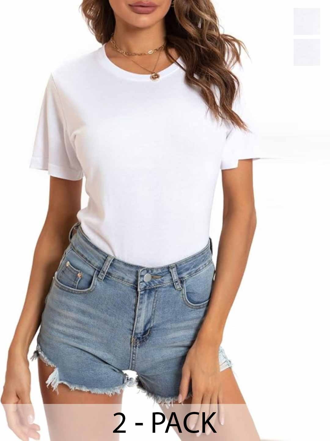 

Diving Deep Pack Of 2 Women Solid Round Neck T-shirt, White