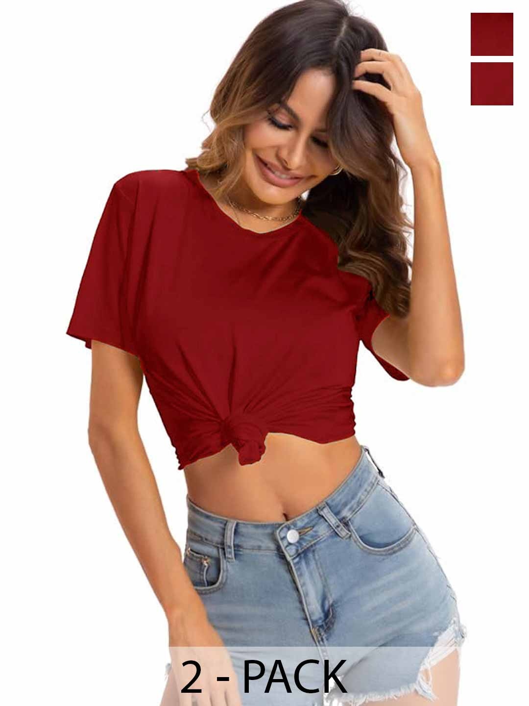 

Diving Deep Women Solid Round Neck Cotton T-shirt, Maroon