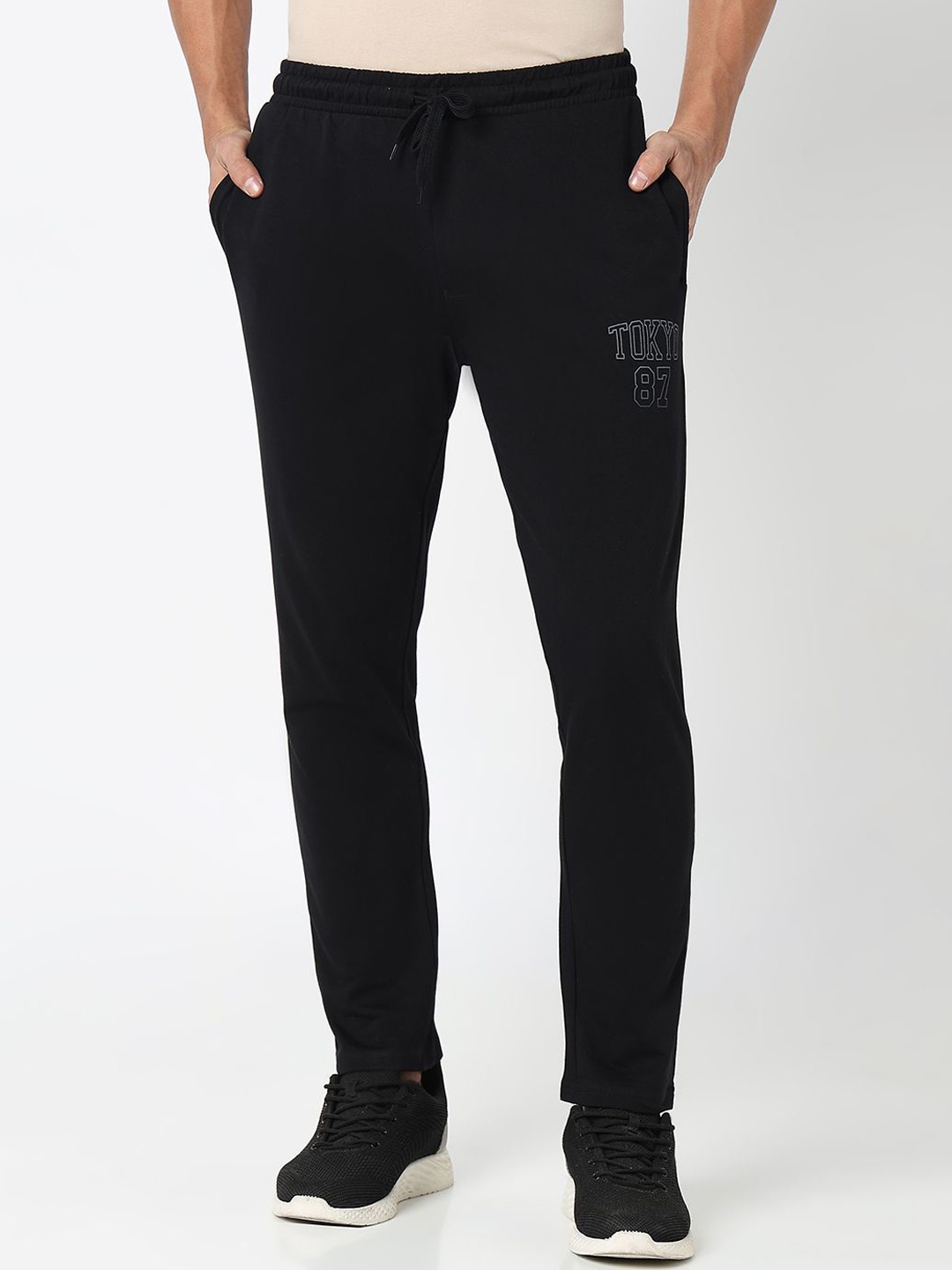 

R&B Men Mid-Rise Pure Cotton Track Pants, Black