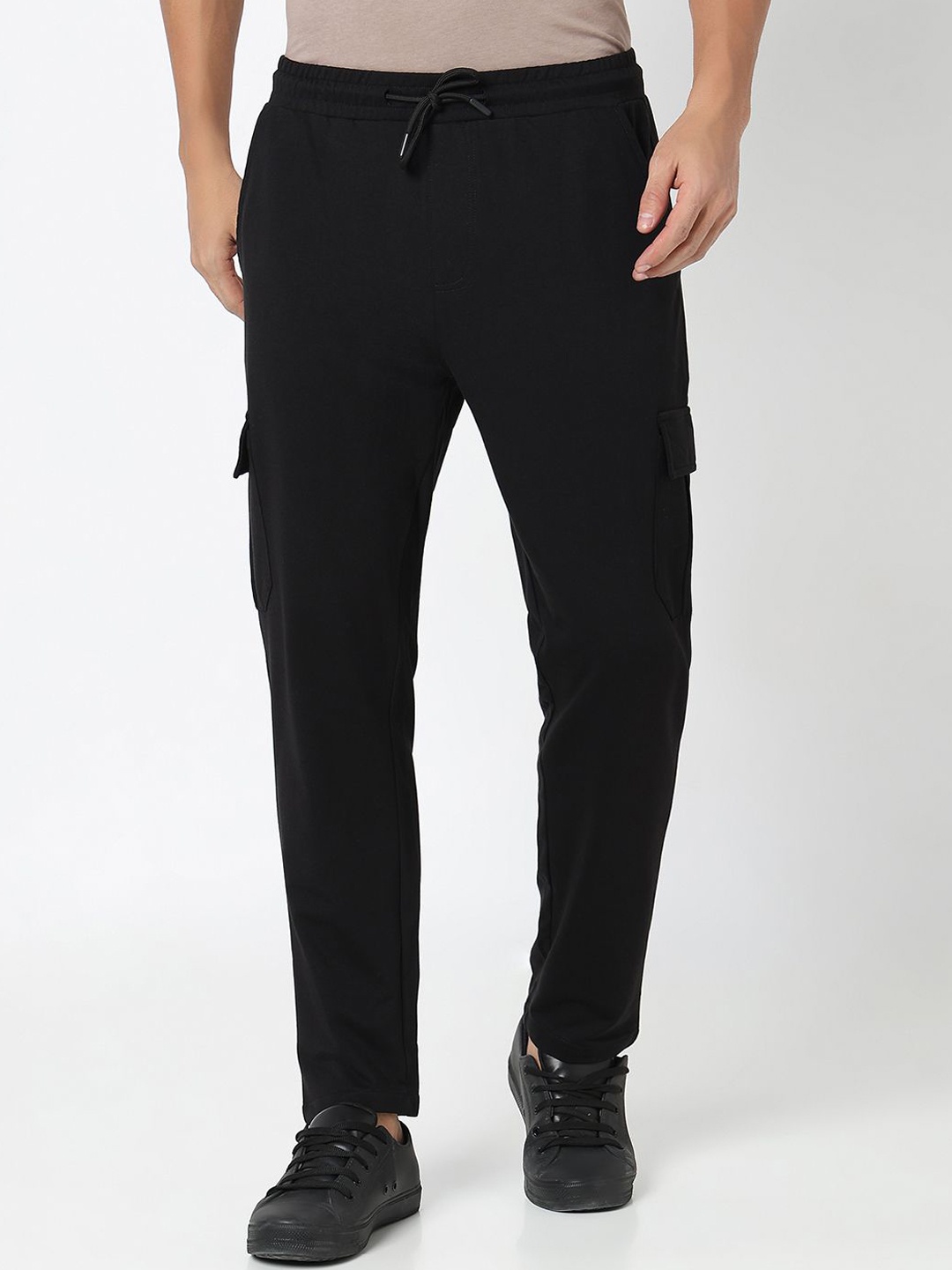

R&B Men Cotton Mid-Rise Track Pant, Black