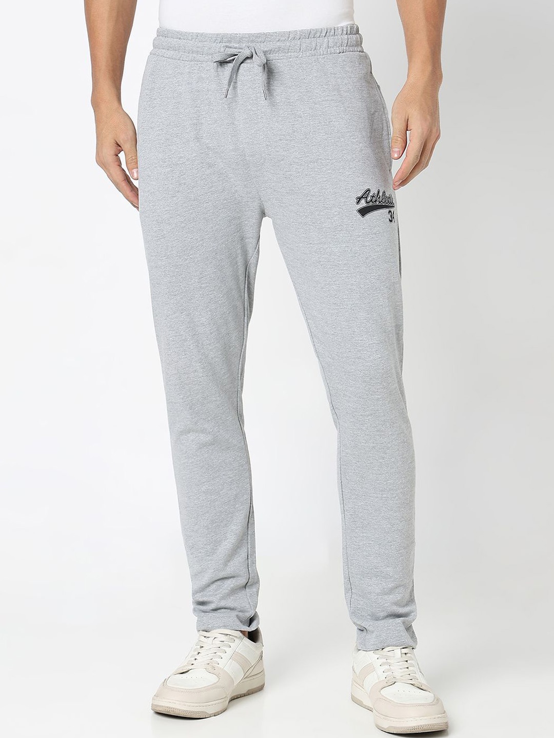 

R&B Men Mid Rise Pure Cotton Track Pants, Grey