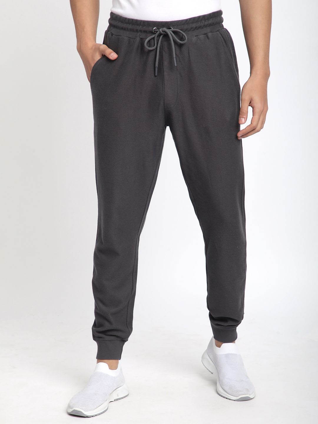 

R&B Men Cotton Mid Rise Joggers, Grey