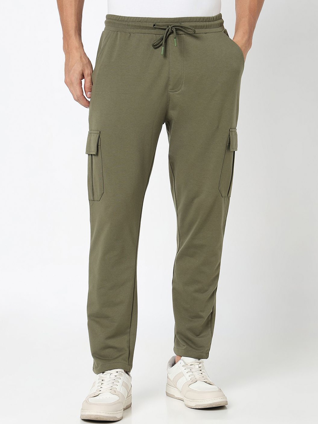 

R&B Men Cotton Mid Rise Track Pants, Olive