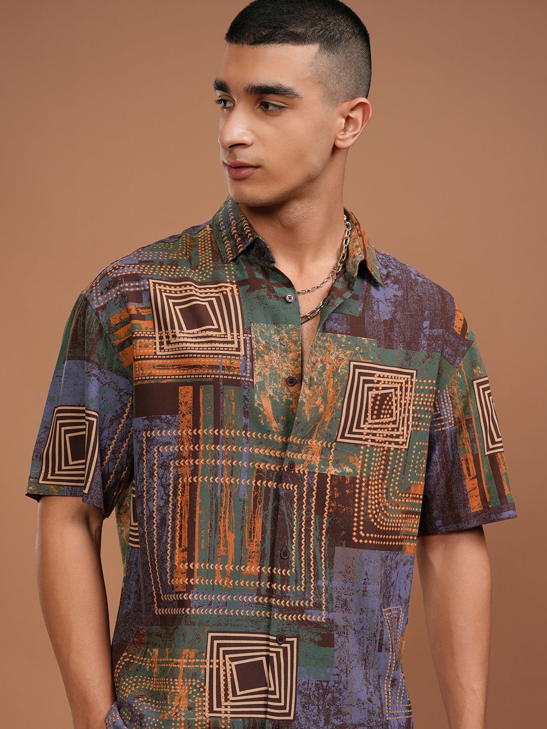 

Ketch Men Viscose Abstract Printed Casual Shirt, Brown