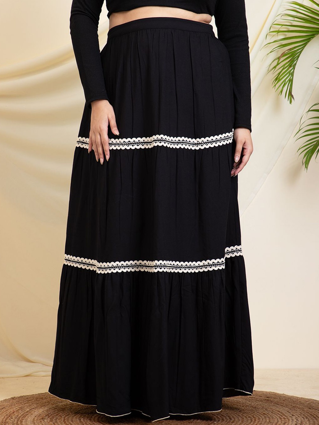 

DEEBACO Women Plus Size Tiered Maxi Skirt, Black