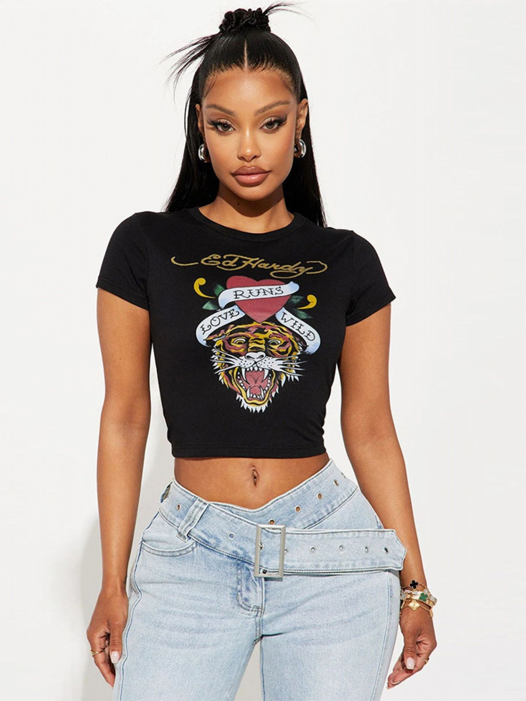 

LULU & SKY Women Graphic Printed Round Neck T-shirt, Black