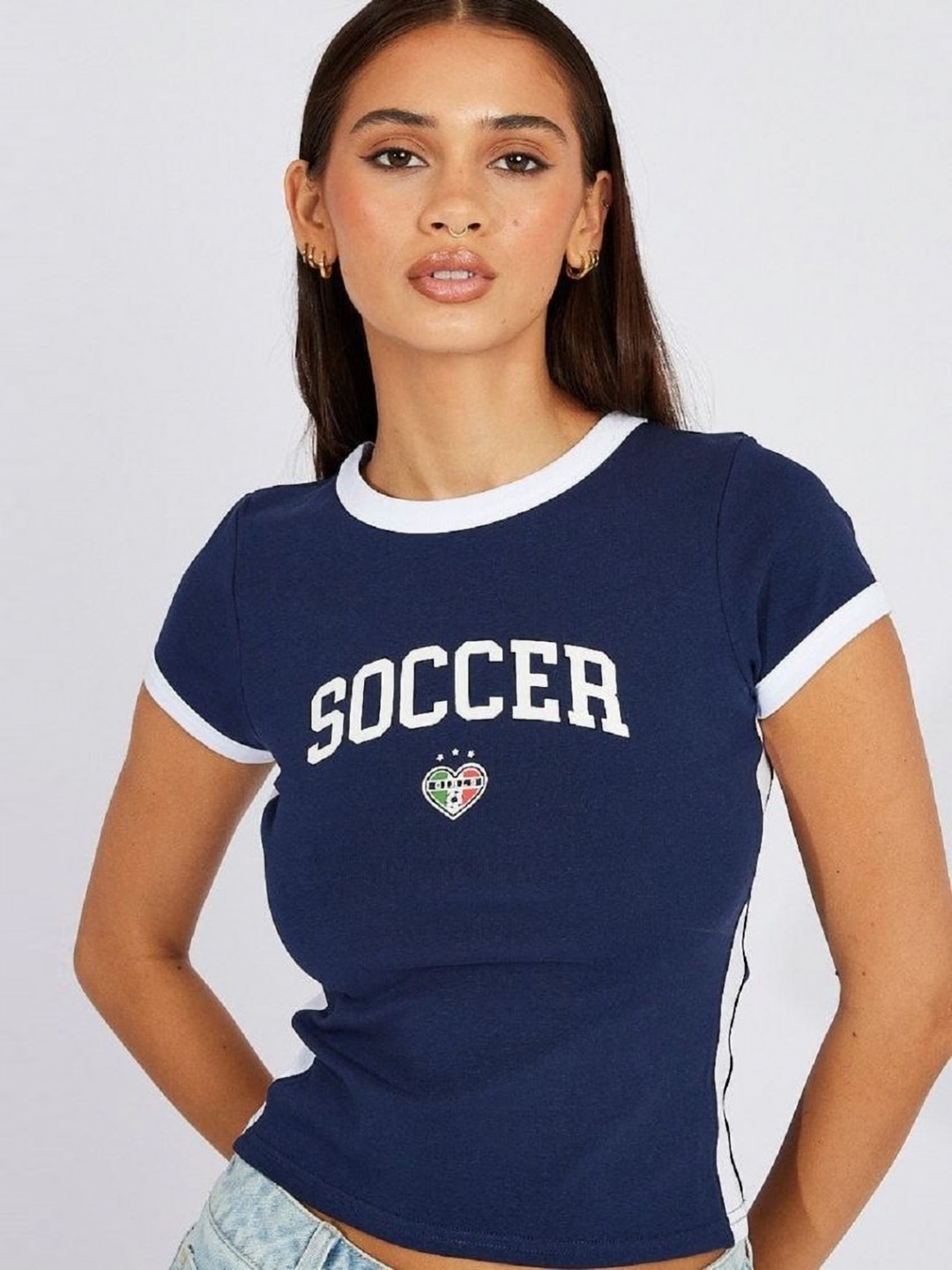 

LULU & SKY Women Typography Printed Round Neck T-shirt, Navy blue