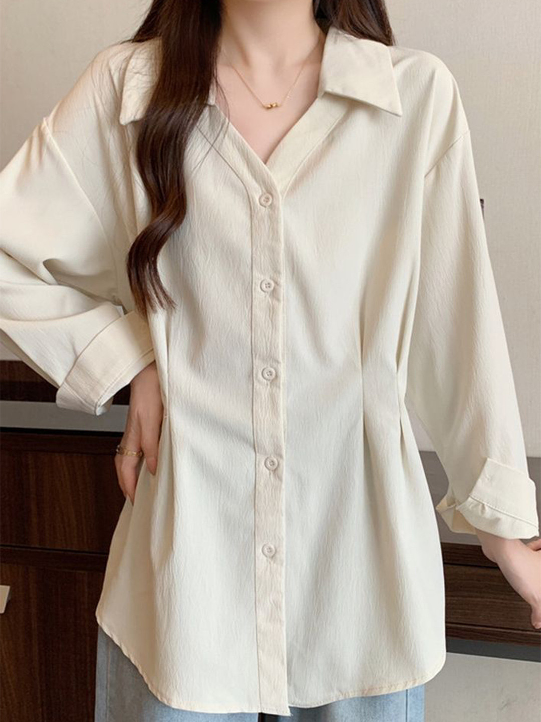

LULU & SKY Women Spread Collar Solid Relaxed Fit Casual Shirt, White