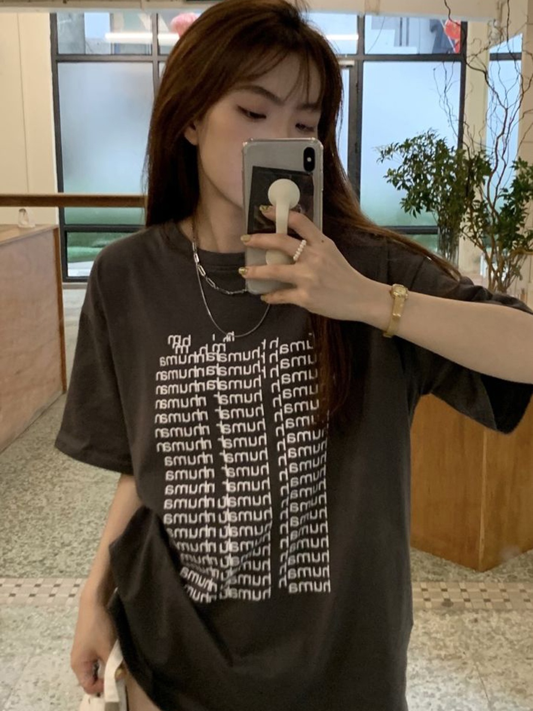 

LULU & SKY Women Typography Printed Round Neck Oversized T-shirt, Grey