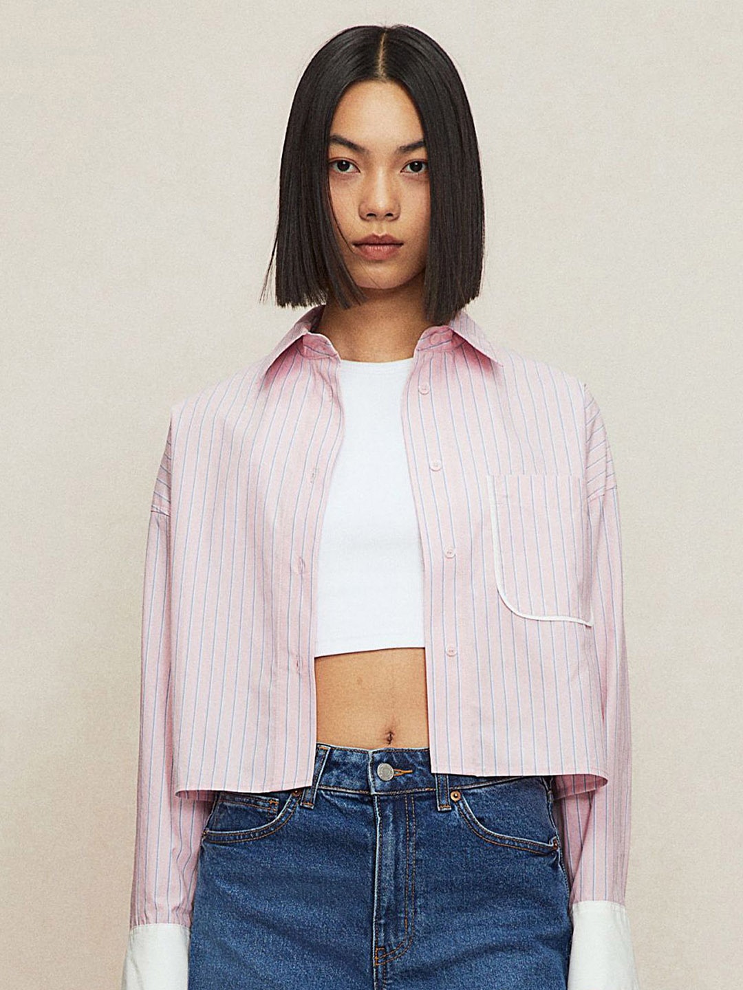 

LULU & SKY Women Spread Collar Vertical Striped Boxy Casual Shirt, Pink
