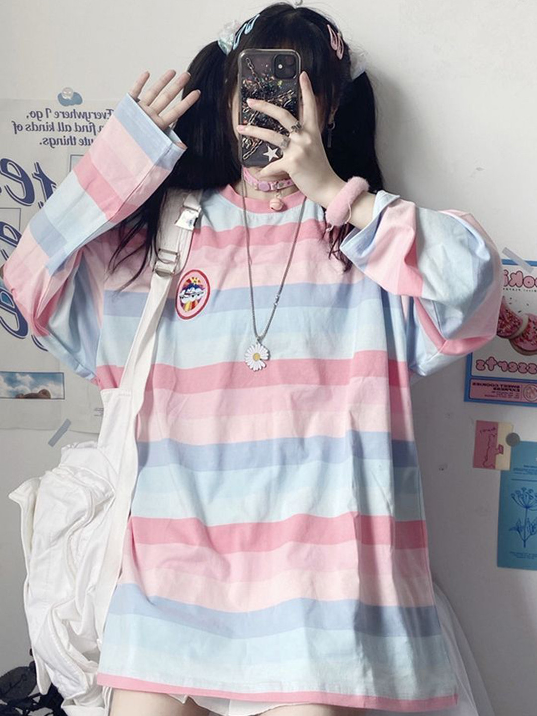 

LULU & SKY Women Striped Round Neck Oversized T-shirt, Pink