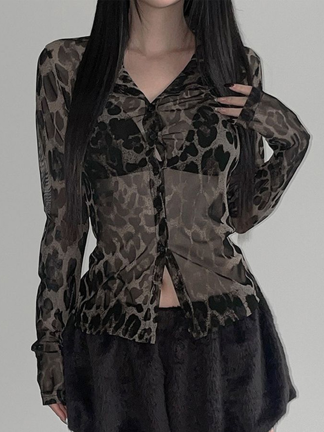 

LULU & SKY Women Animal Printed Sheer Casual Shirt, Black