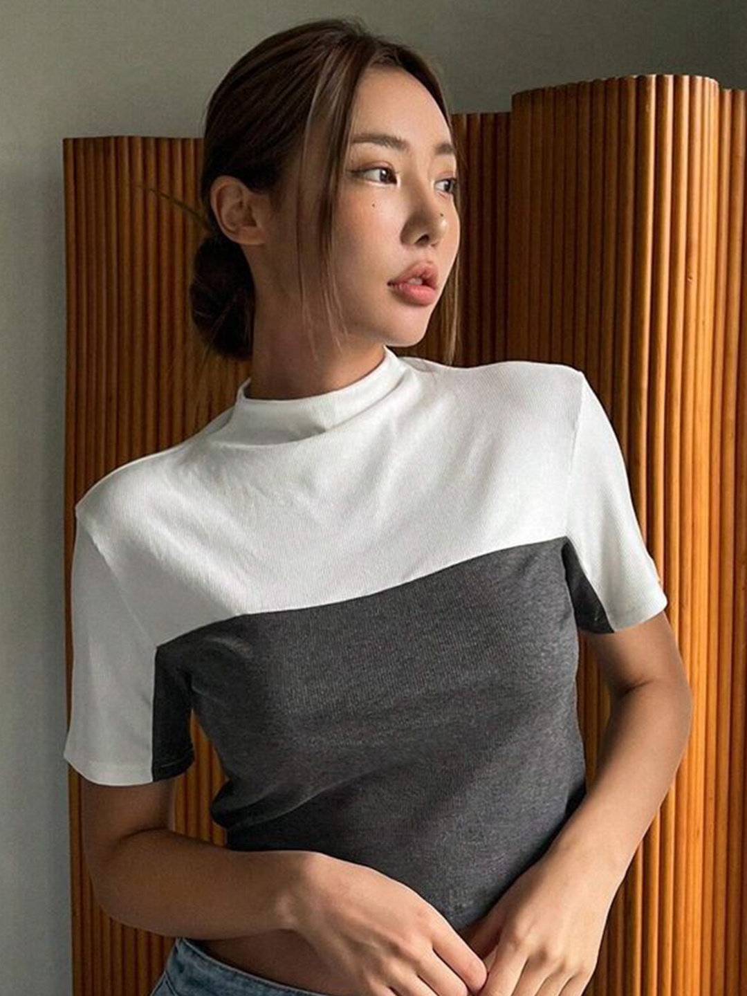 

LULU & SKY Women Colourblocked Round Neck T-shirt, Grey