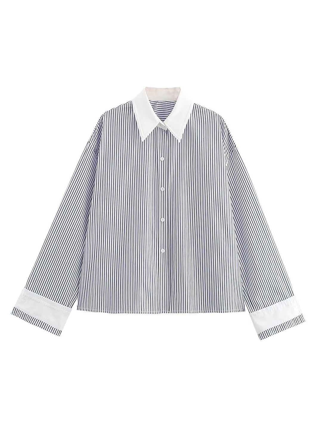 

LULU & SKY Women Spread Collar Vertical Striped Relaxed Fit Casual Shirt, White