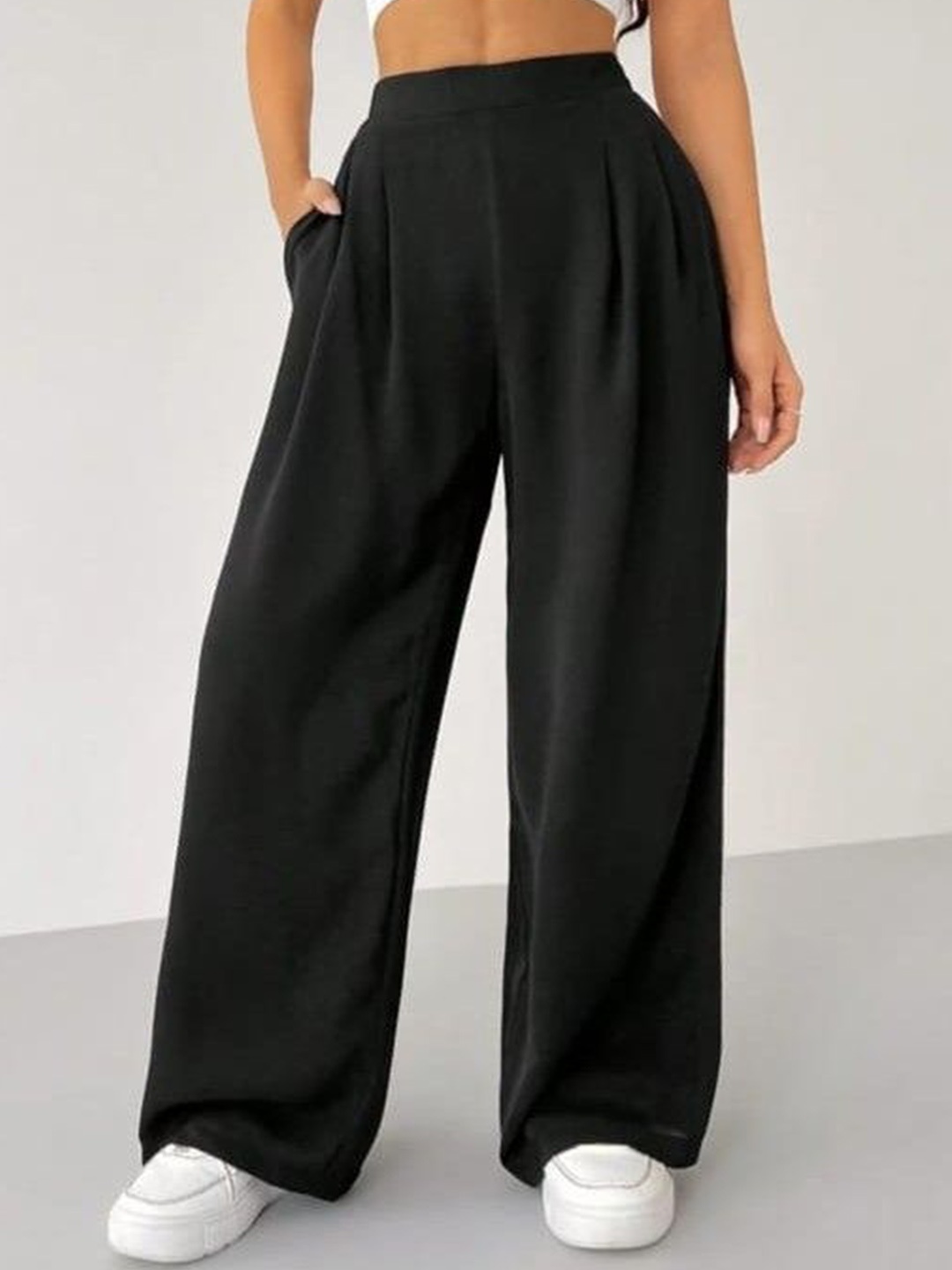 

Next One Women Smart Wide Leg High-Rise Stretchable Trouser, Black