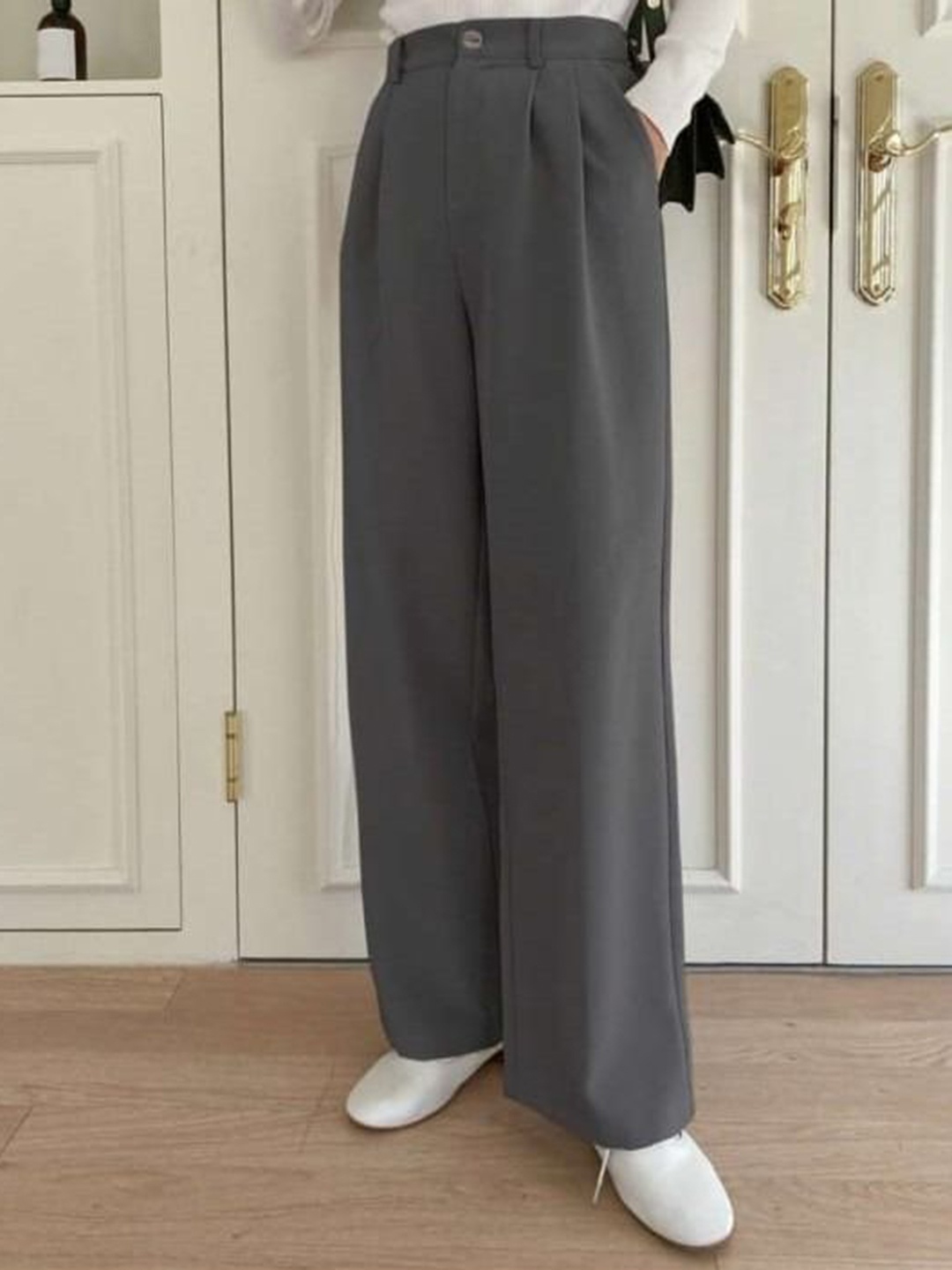 

Next One Women Smart High-Rise Pleated Trousers, Grey