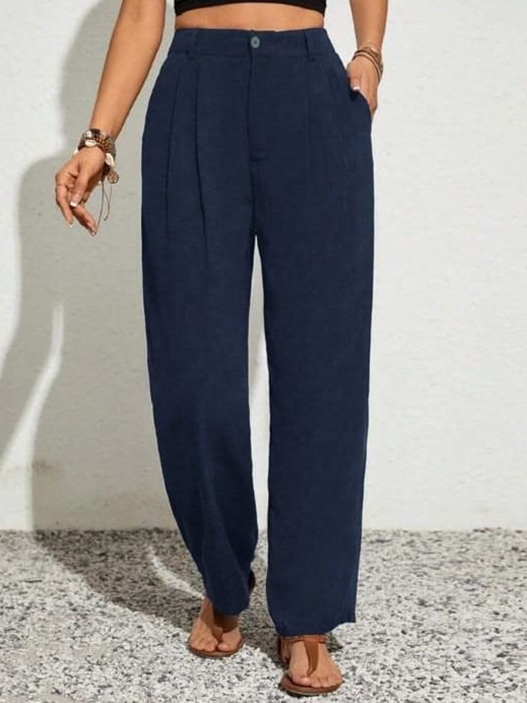

Next One Women Smart Loose Fit High-Rise Korean Pants, Black
