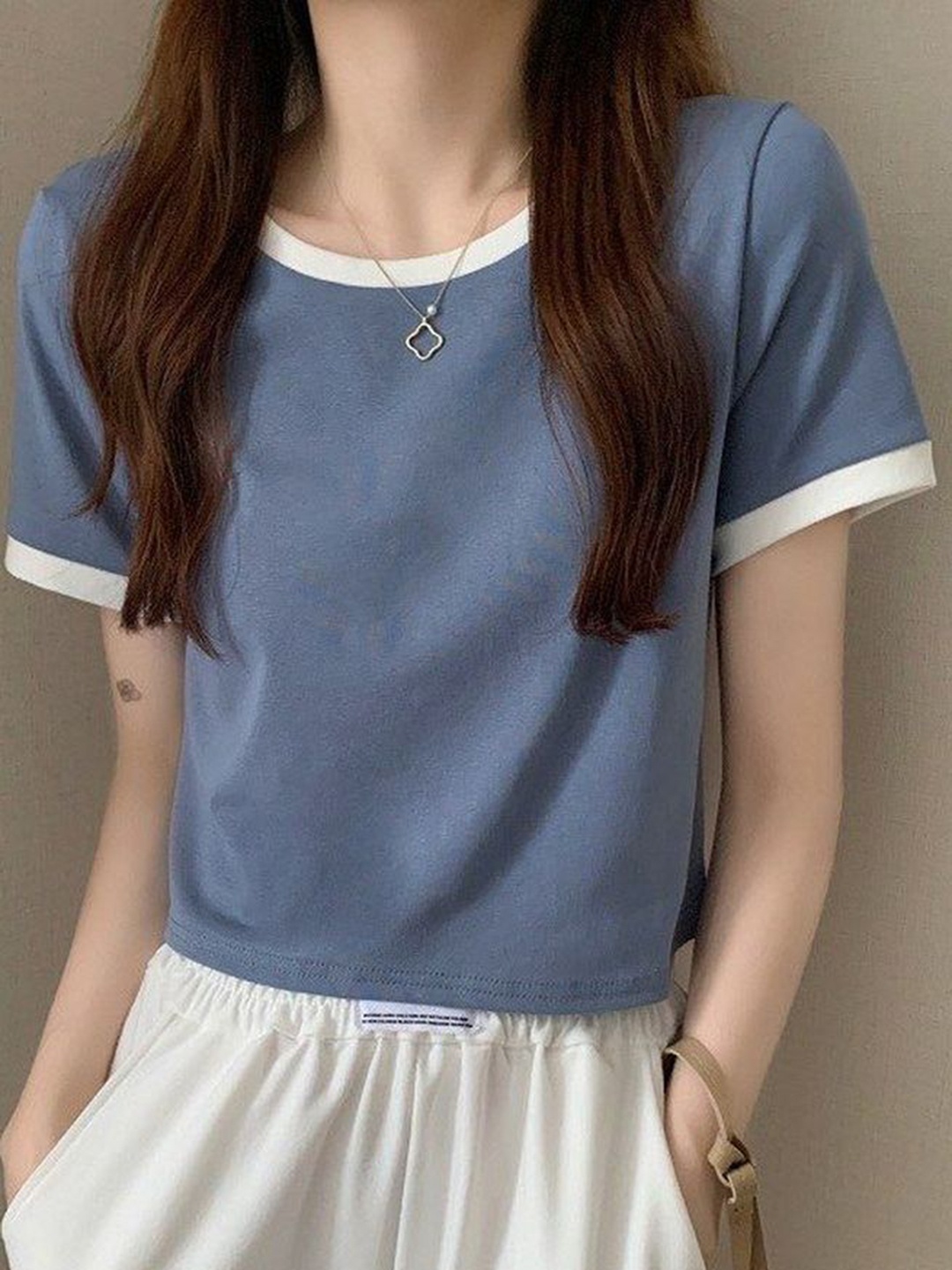 

LULU & SKY Women Solid Round Neck T-shirt, Blue