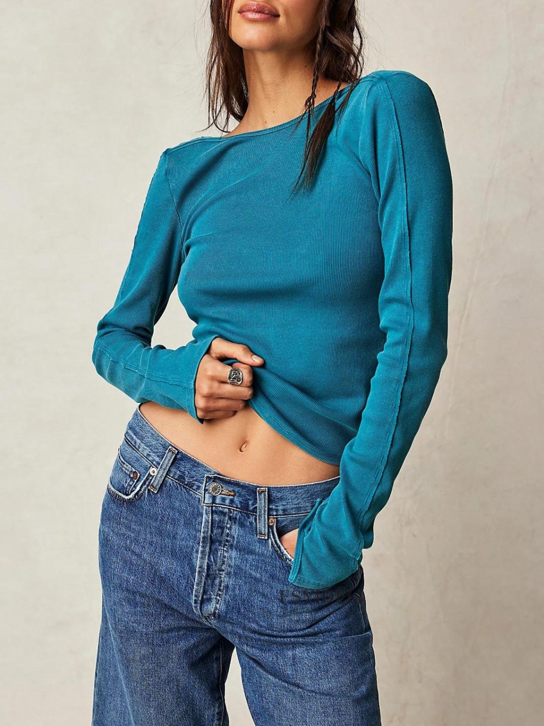 

LULU & SKY Women Ribbed Slim Fit T-shirt, Teal
