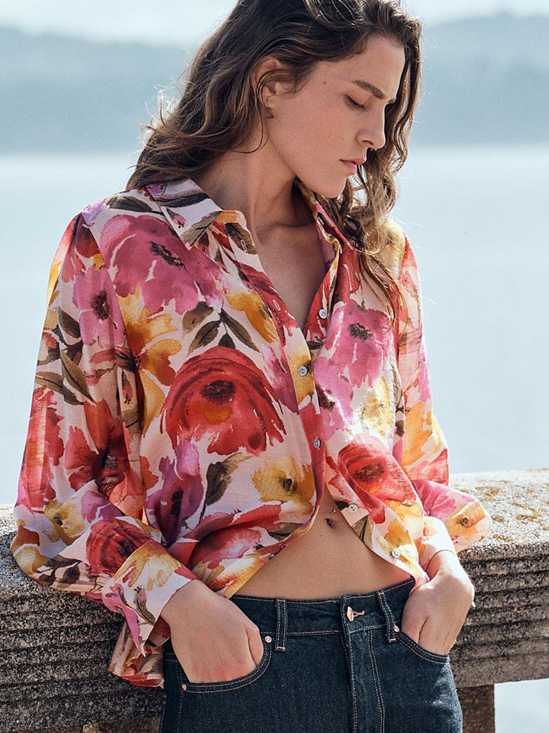 

LULU & SKY Women Spread Collar Floral Printed Casual Shirt, White