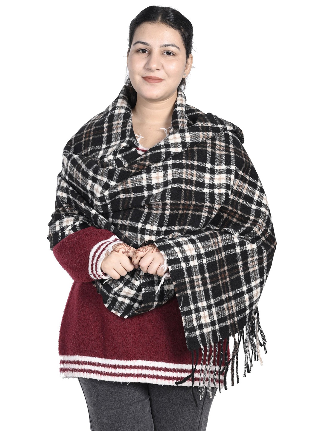 

Calvadoss Women Checked Stole, Black