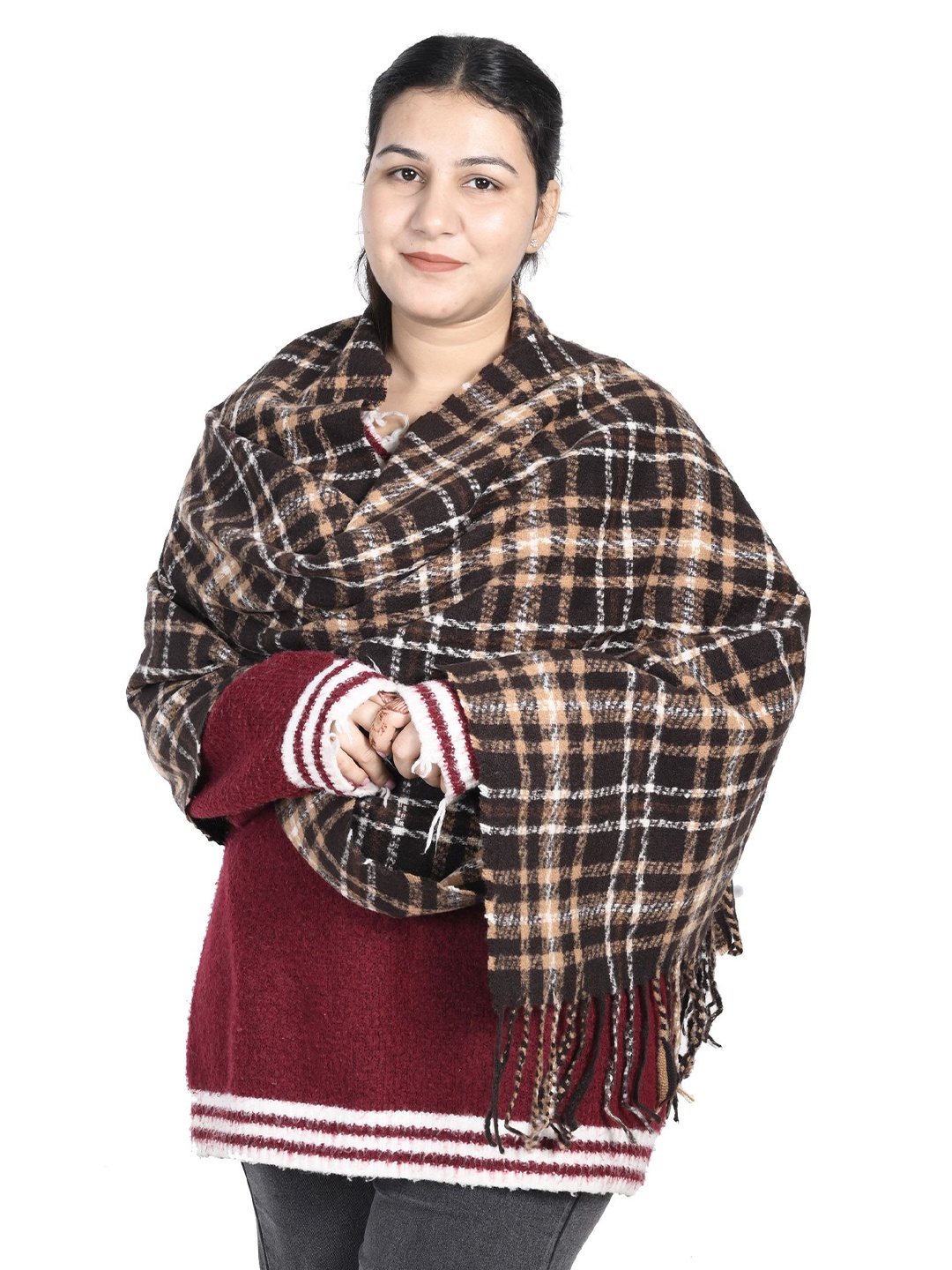 

Calvadoss Women Checked Stole, Brown