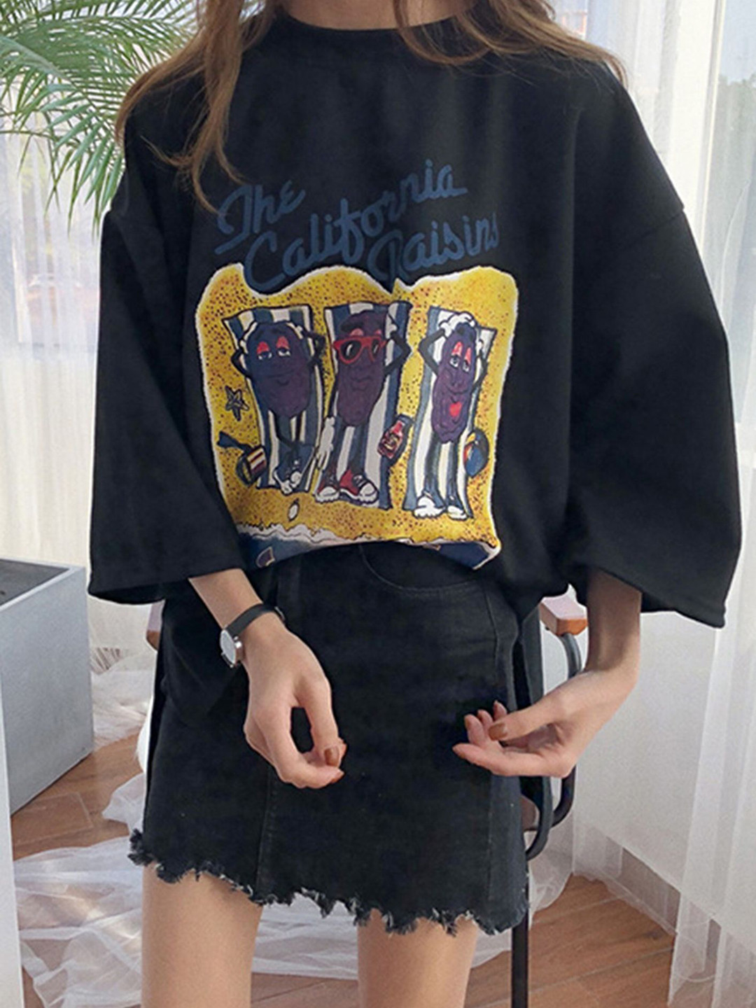 

LULU & SKY Women Graphic Printed Round Neck Oversized T-shirt, Navy blue