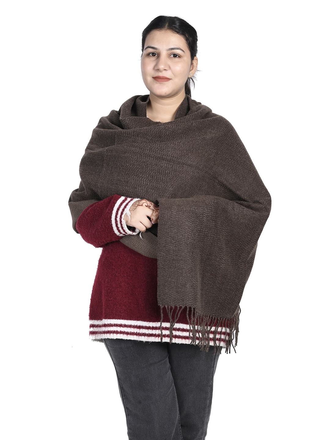 

Calvadoss Women Stole With Tasselled, Brown