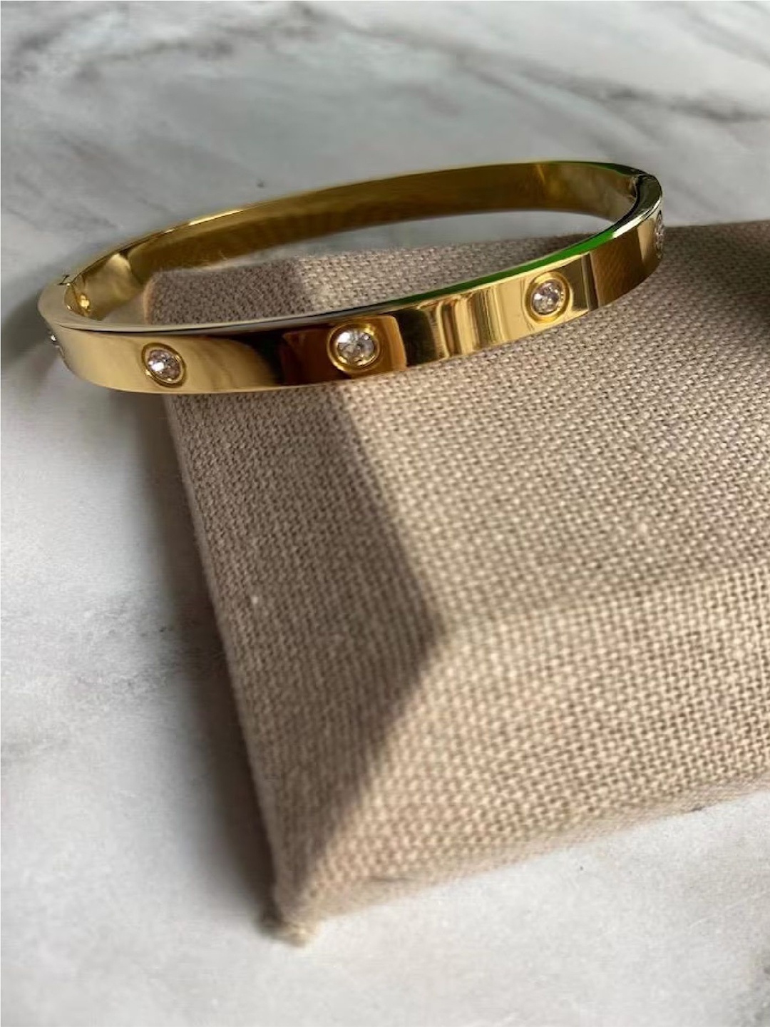 

RUHI COLLECTION Gold-Plated Stainless Steel Cubic Zirconia Cuff Bracelet