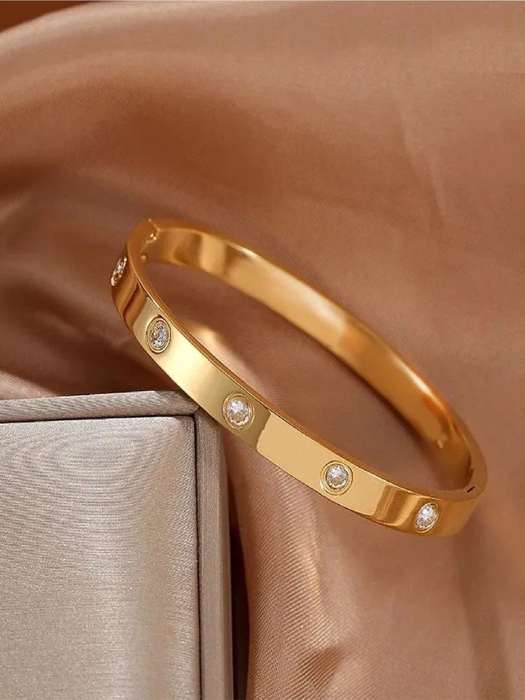 

RUHI COLLECTION Gold-Plated Stainless Steel Cubic Zirconia Cuff Bracelet