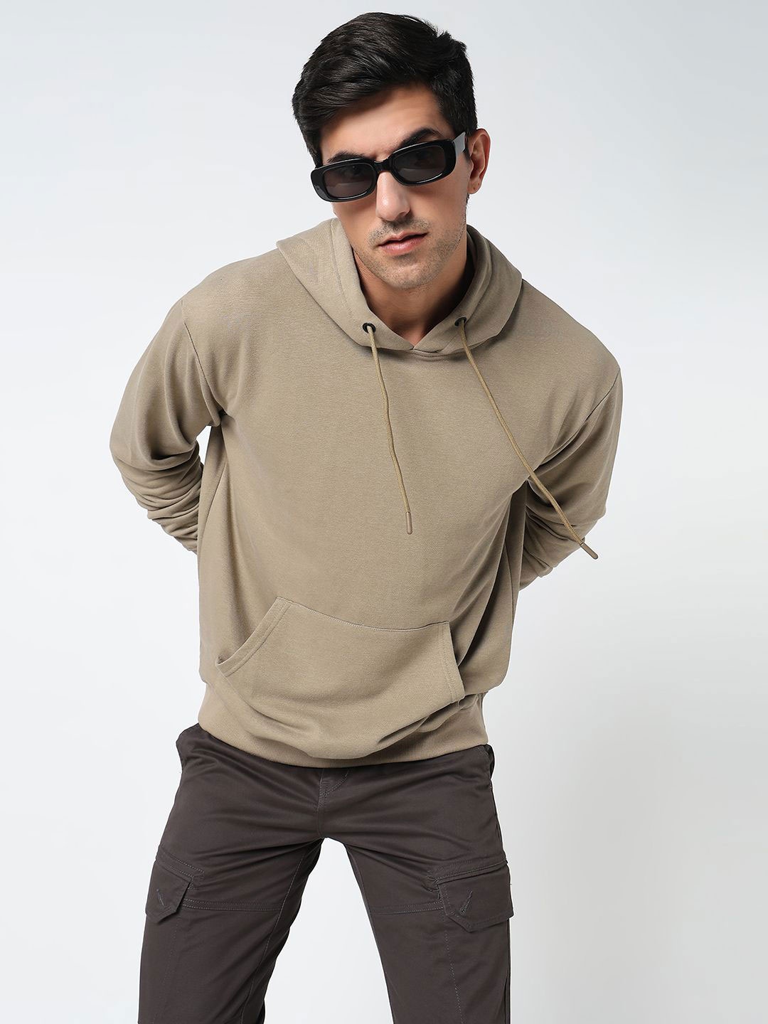 

R&B Men Hooded Pullover Cotton Sweatshirt, Brown