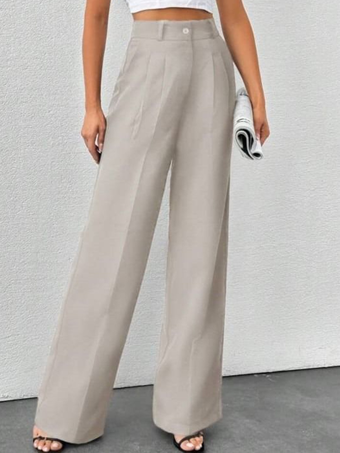

Next One Women Smart High-Rise Baggy Fit Korean Pant, Beige