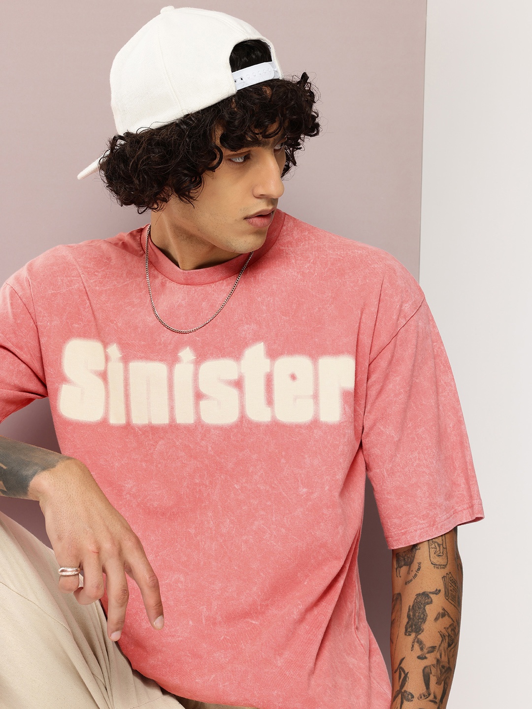 

Kook N Keech Typography Drop-Shoulder Sleeves Oversized T-shirt, Pink
