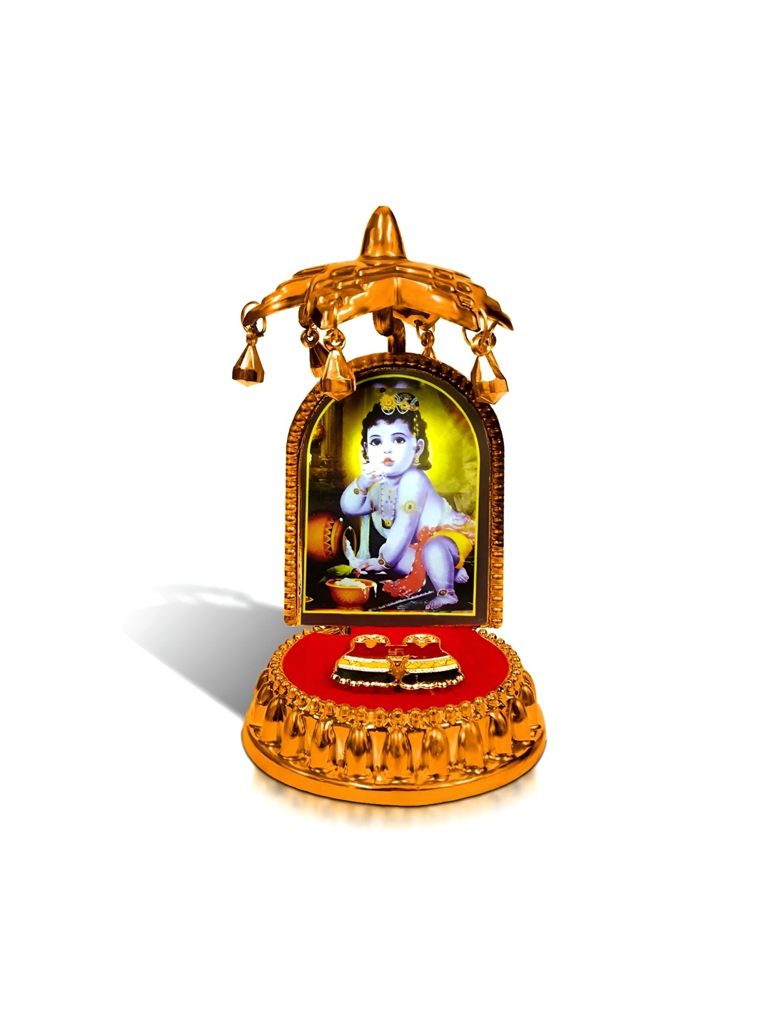 

Adhvik Red & Gold Toned Makhanchor Charan Paduka Religious Figurine Showpiece