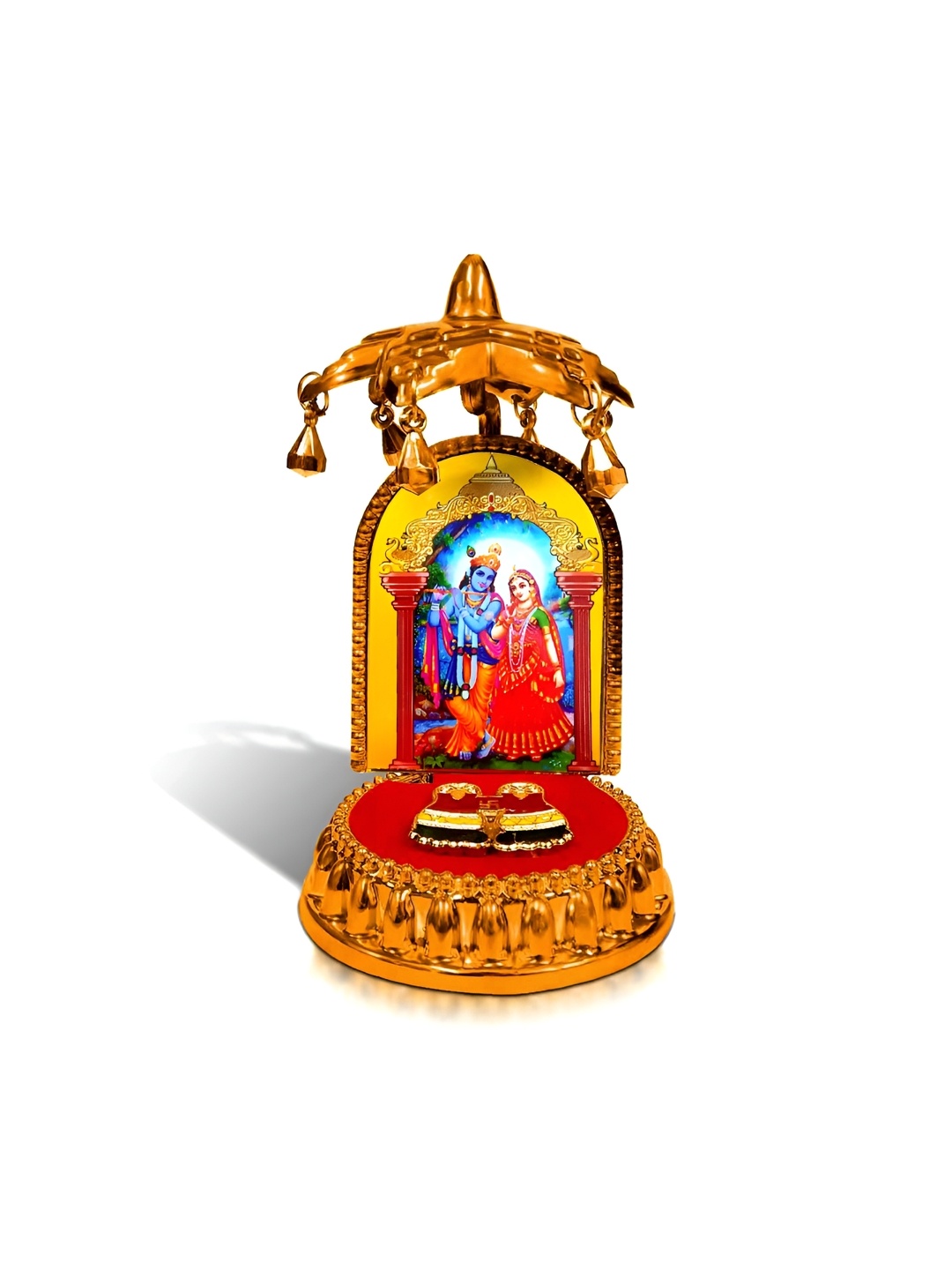 

Adhvik Blue & Red Radha Krishna Charan Paduka Religious Figurine Showpiece