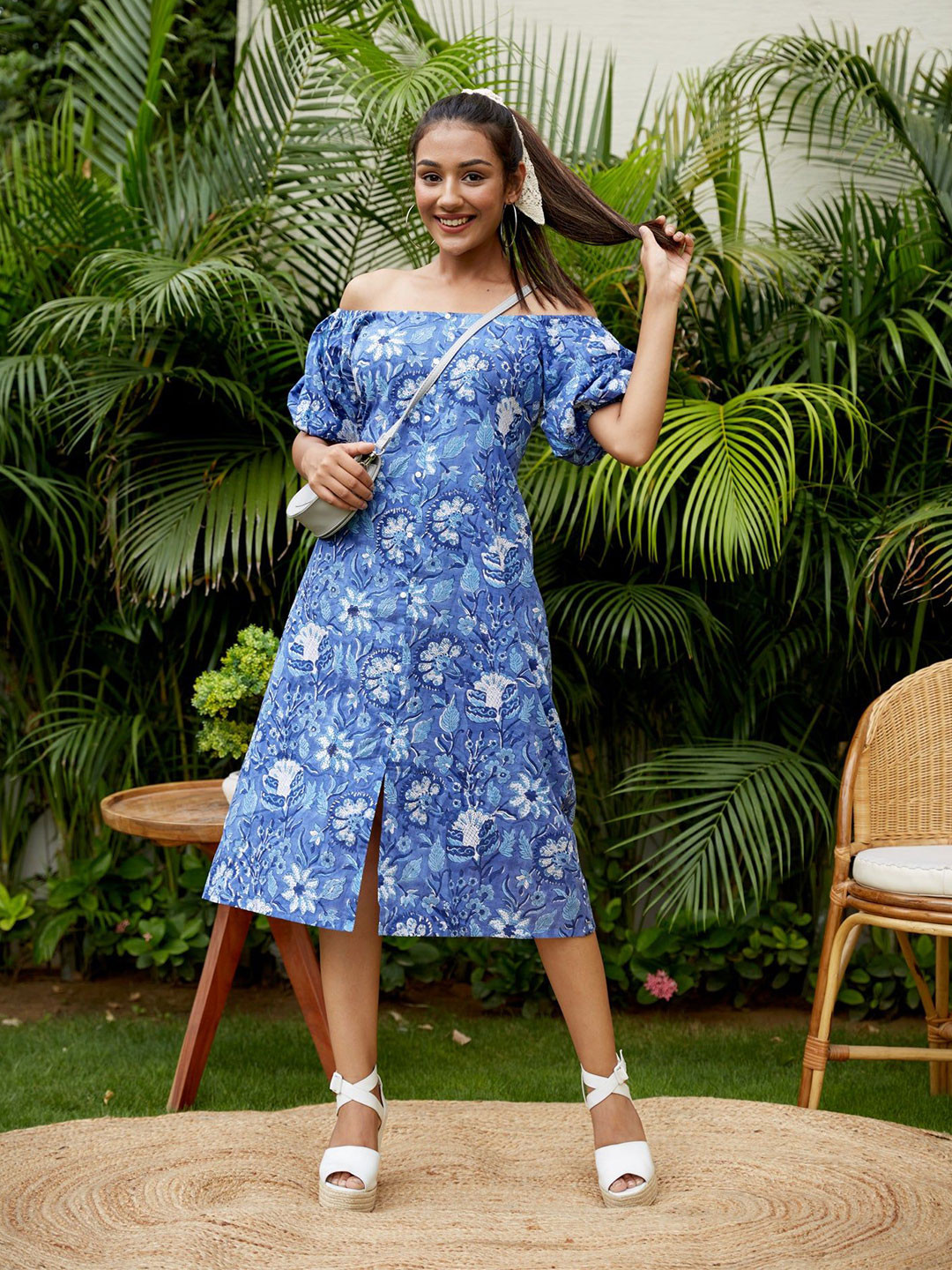 

NANGALIA RUCHIRA Floral Print A-Line Midi Dress, Blue