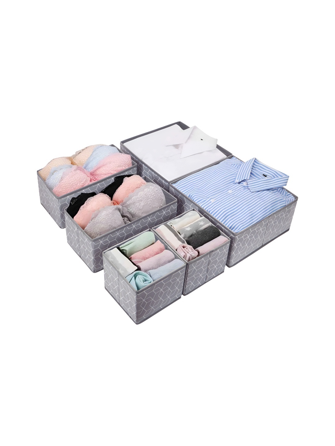 

NFI essentials Grey & White 6 Pieces Printed Foldable Drawer Organisers