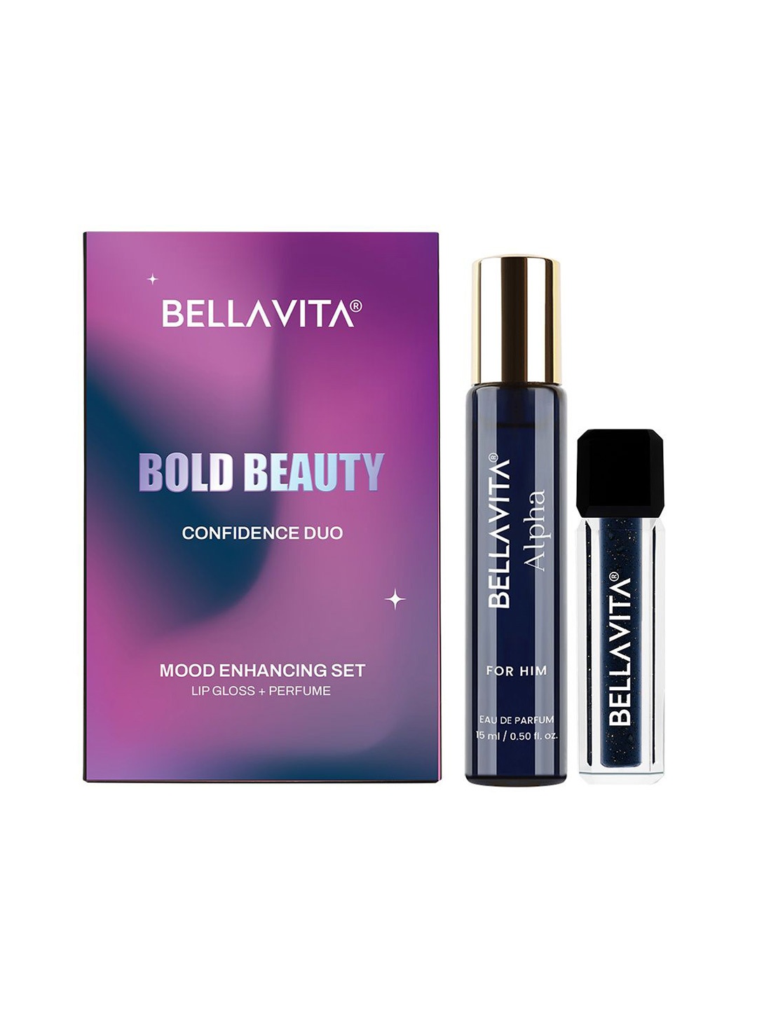 

Bella Vita Organic Mood Enhancing Bold Beauty Gift Set of 2 - Perfume 15ml & Lip Gloss 4ml, Black