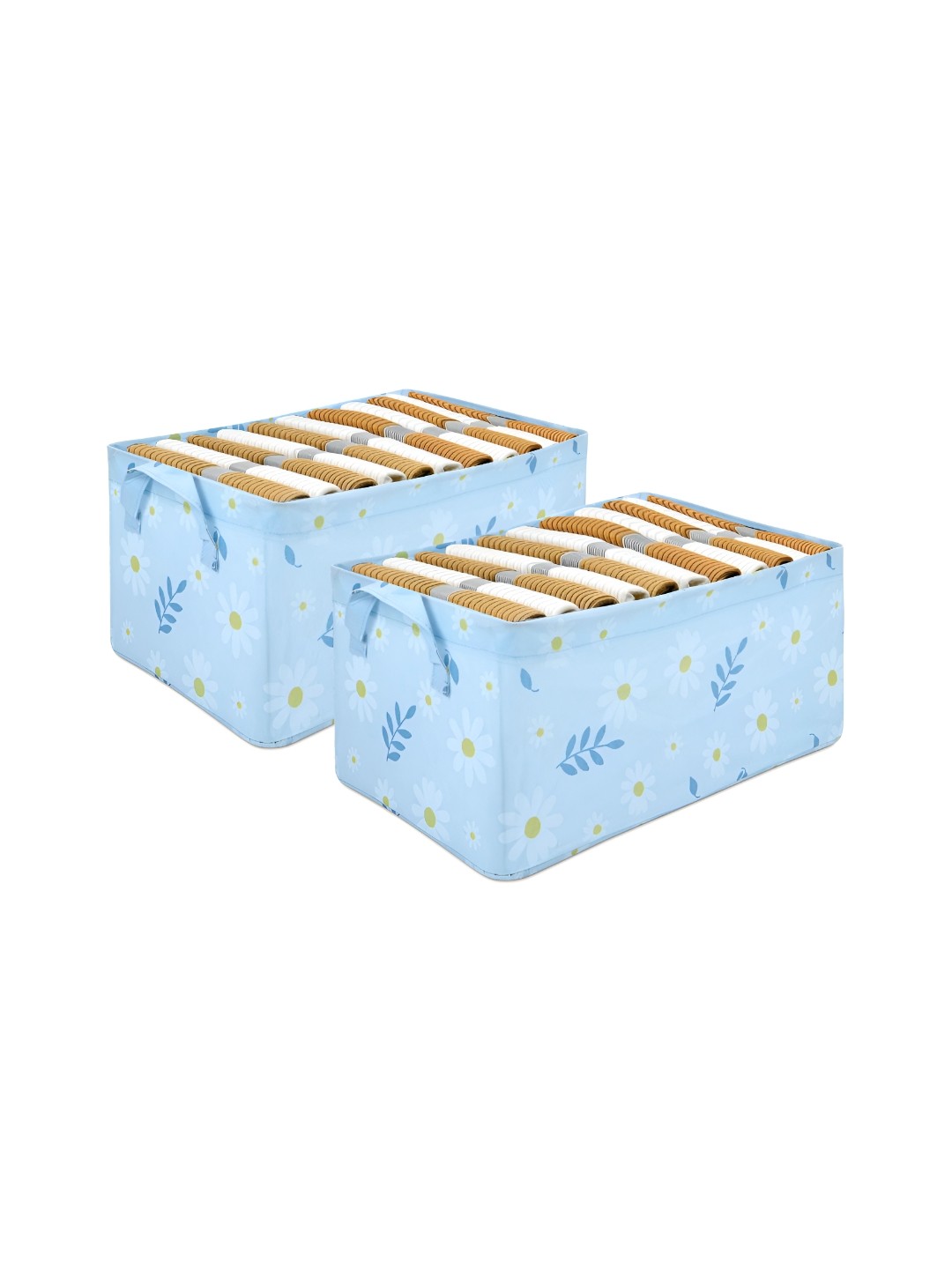 

NFI essentials Blue & White 2 Pieces Floral Printed Foldable Organiser
