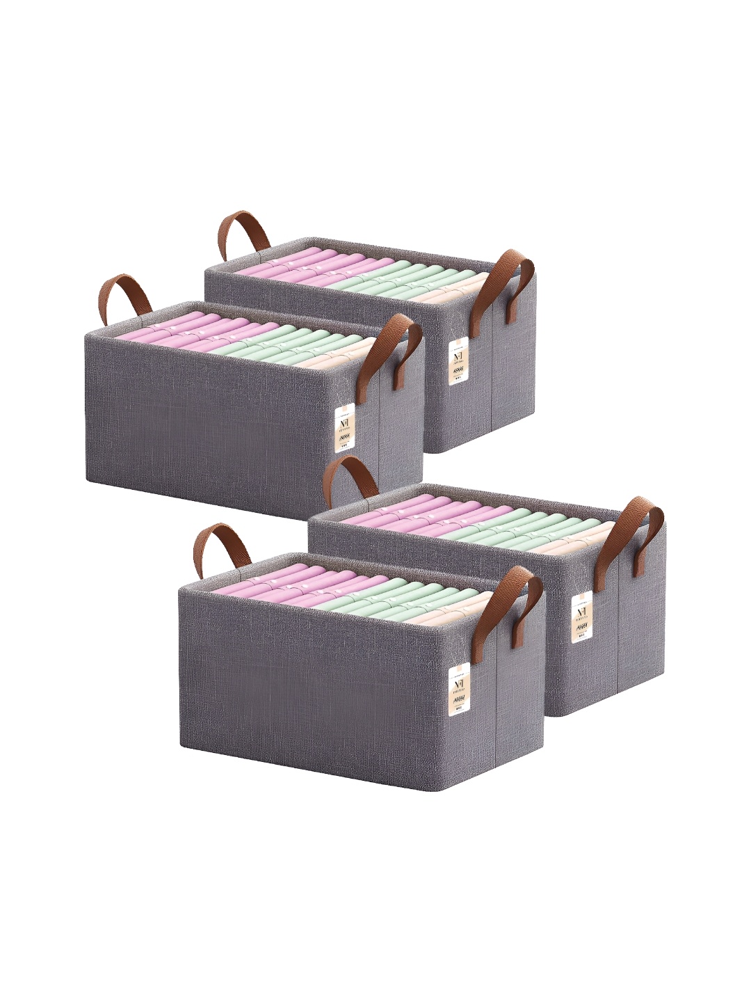 

NFI essentials Grey & Brown 4 Pieces Foldable Drawer Organisers With Handles