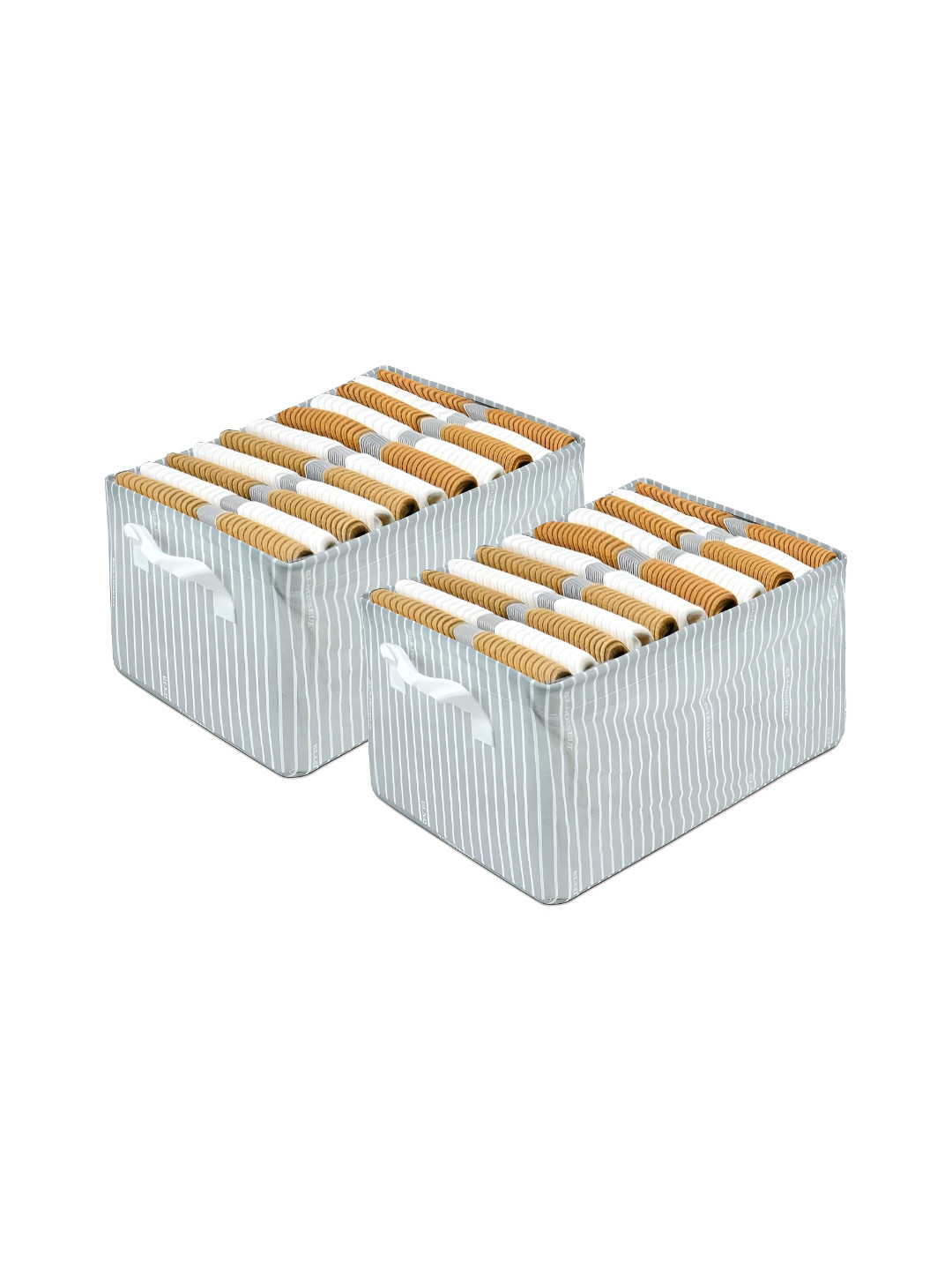 

NFI essentials Grey & White 2 Pieces Striped Foldable Drawer Organisers