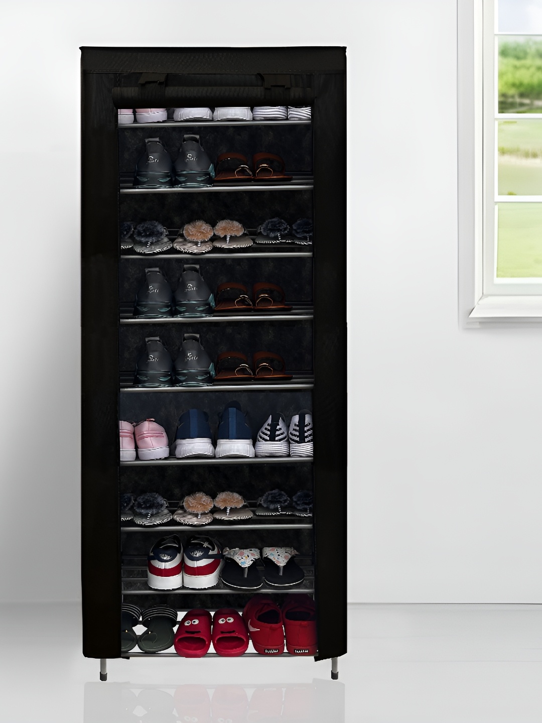 

Rmerchants Solid 9 Layer Water Resistant Shoe Rack Cover, Black