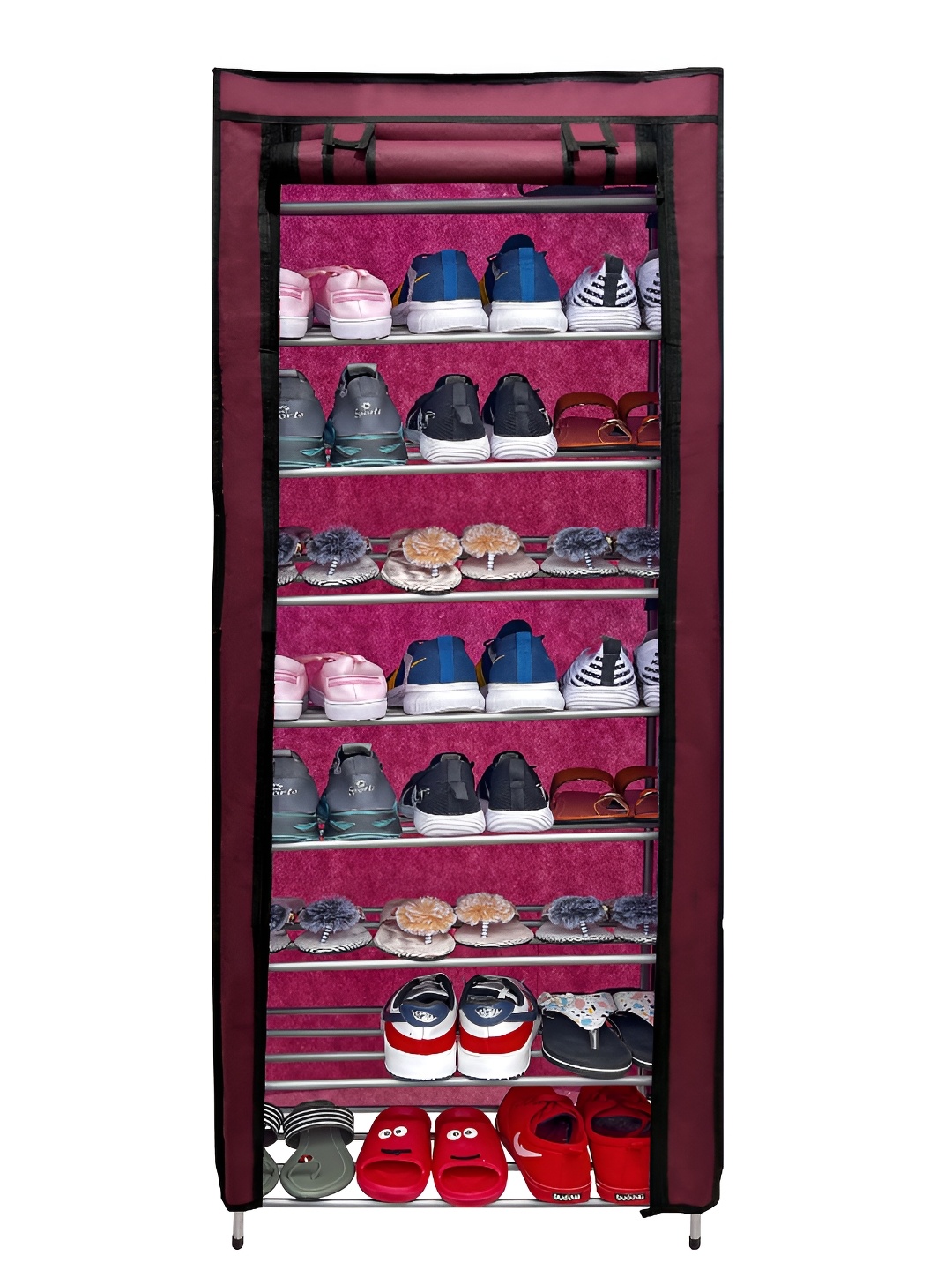 

Rmerchants Solid 9 Layer Water Resistant Shoe Rack Cover, Maroon