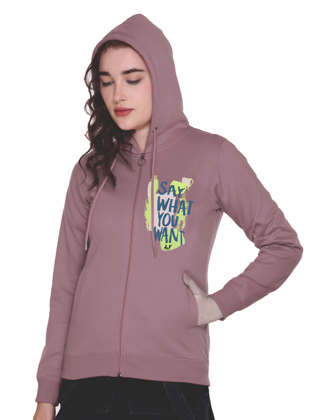 

A & Y Women Typography Printed Hooded Sweatshirt, Lavender