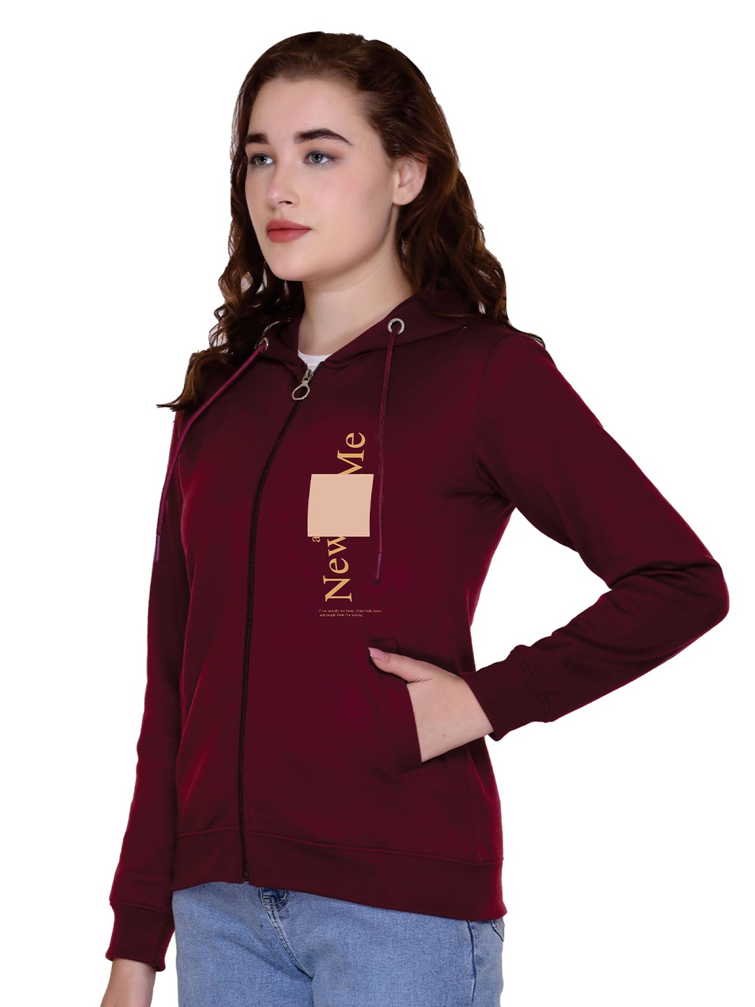 

A & Y Women Printed Hooded Sweatshirt, Maroon