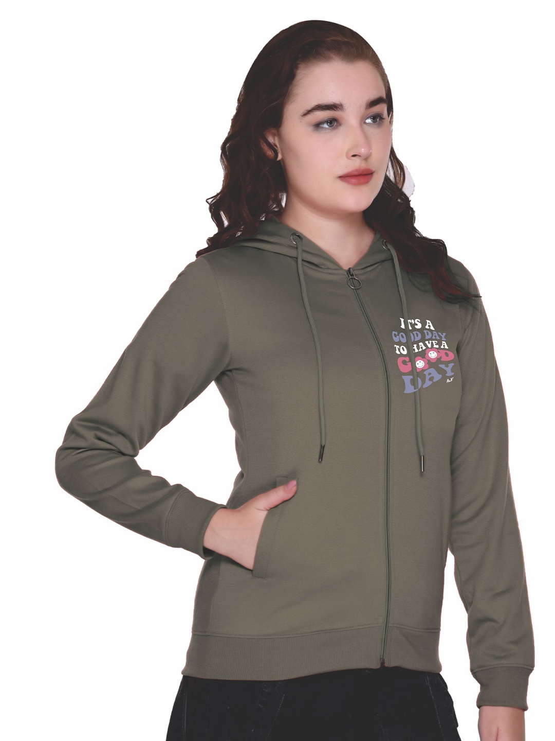 

A & Y Women Hooded Front-Open Sweatshirt, Olive