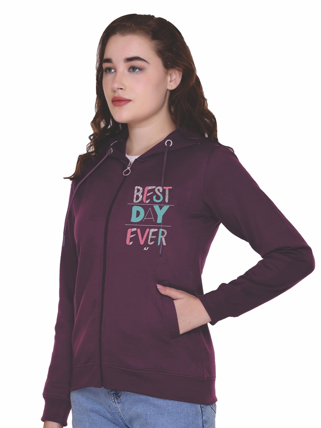 

A & Y Women Printed Hooded Front-Open Sweatshirt, Purple