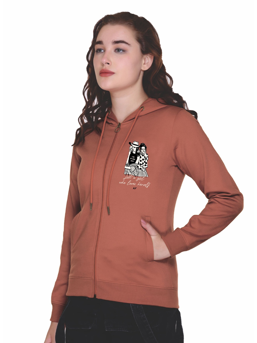 

A & Y Women Printed Hooded Sweatshirt, Rust